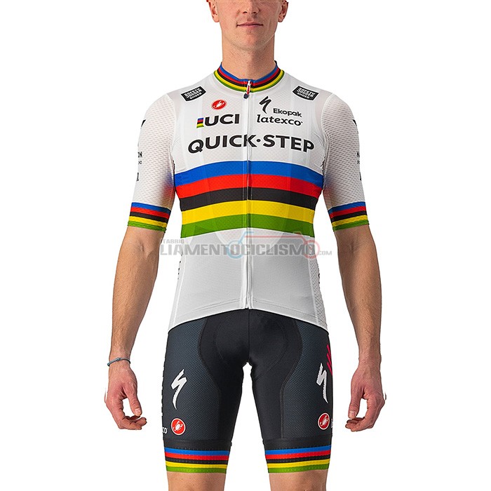 Abbigliamento Ciclismo UCI Deceuninck Quick Step Manica Corta 2022 Bianco